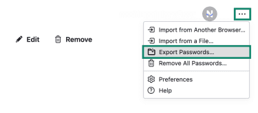 The option to export all passwords from Firefox on desktop.