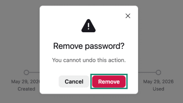 A dialog box that lets the user confirm if they want to remove a specific password save from Firefox.