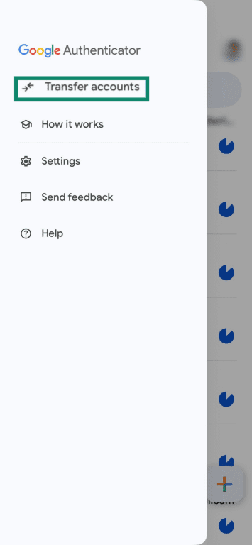 Option to transfer accounts listed on Google Authenticator