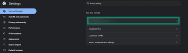 Screenshot showing the You and Google menu in Google Chrome's settings with the user account details tab highlighted.