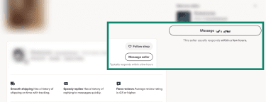 Ways to contact a specific Etsy shop owner through that shop's page on the e-commerce platform.