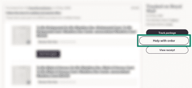 A previous purchase on Etsy showing additional options for tracking and support, with the "Help with order" button highlighted.