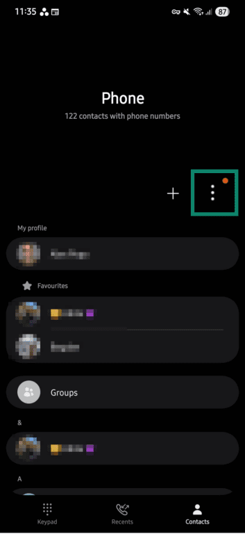 Phone call settings on Android.