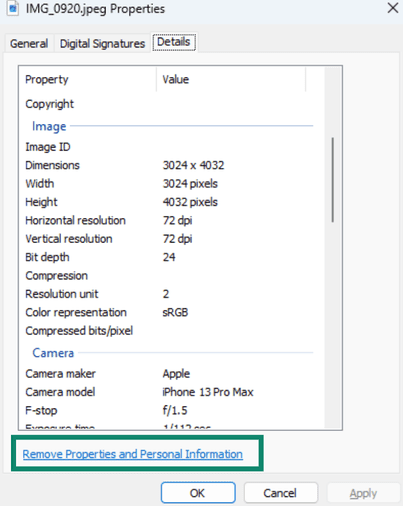Remove Properties and Personal Information option in Windows