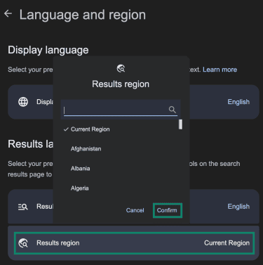 How to select a region on Google Search Settings manually.