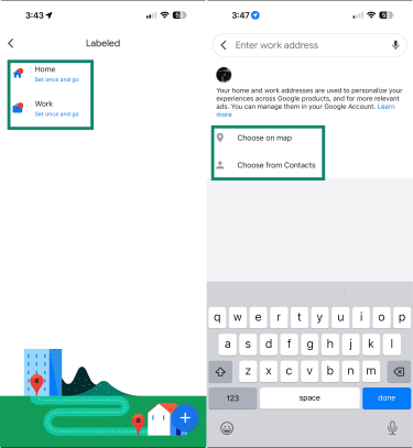 How to set up home and work addresses on Google Maps.