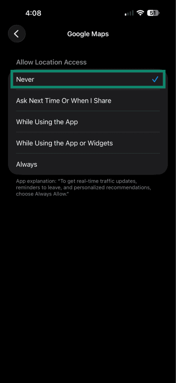 How to disable Google Maps from reading current location.