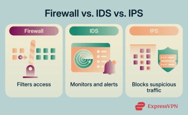 Infographic showing how IPS, IDS, and firewall differ.
