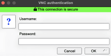 Certificate warnings on a VNC client connecting to Raspberry Pi.