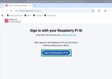 Prompt to sign in with Raspberry Pi ID after enabling Raspberry Pi Connect.