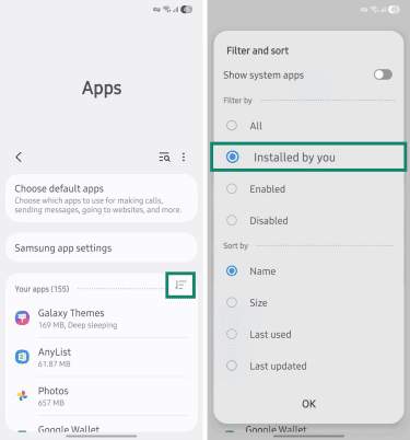 Filter search for phone apps.