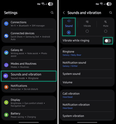 Call vibration settings.
