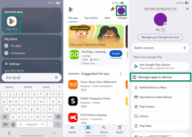 Third-party app updates menu through Play Store.