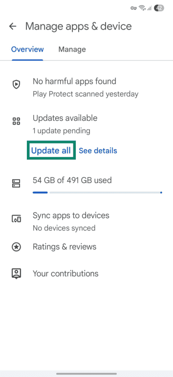 Bulk updating option for Play Store apps.