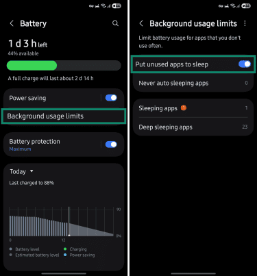 Android sleeping apps feature.